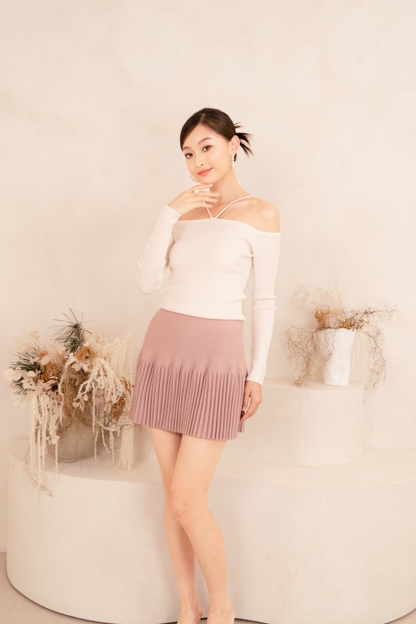 Dara High Waist Micro Pleats Knit Skirt in Dusty Pink