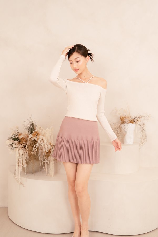 Dara High Waist Micro Pleats Knit Skirt in Dusty Pink