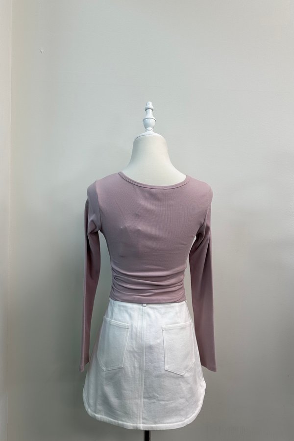 Talia Ribbed Long Sleeve Side Ruched Top in Dusty Lilac