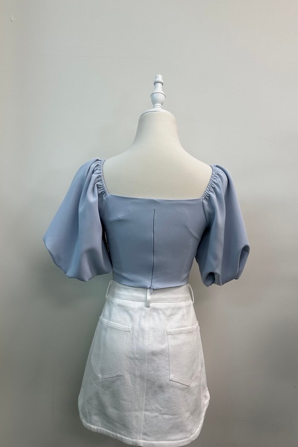 Arden Bubble Sleeve Pleated Top in Powder Blue