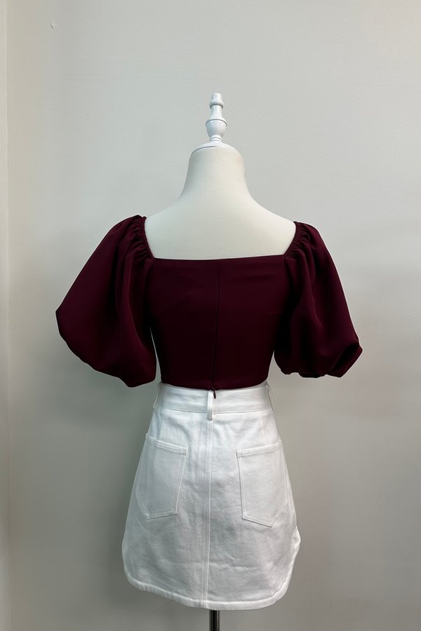 Arden Bubble Sleeve Pleated Top in Maroon