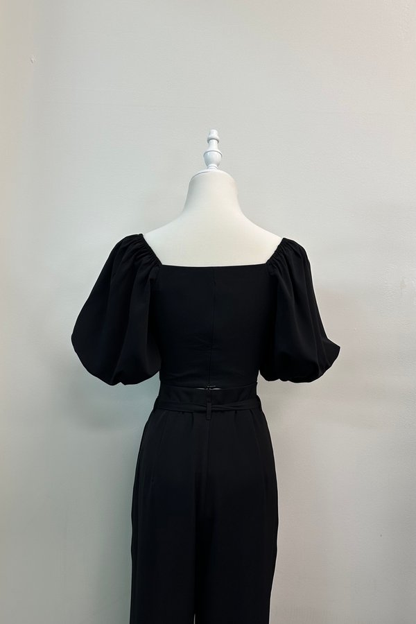 Averyl Bubble Sleeve Side Ruched Top in Black