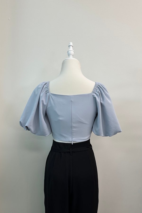 Averyl Bubble Sleeve Side Ruched Top in Powder Blue