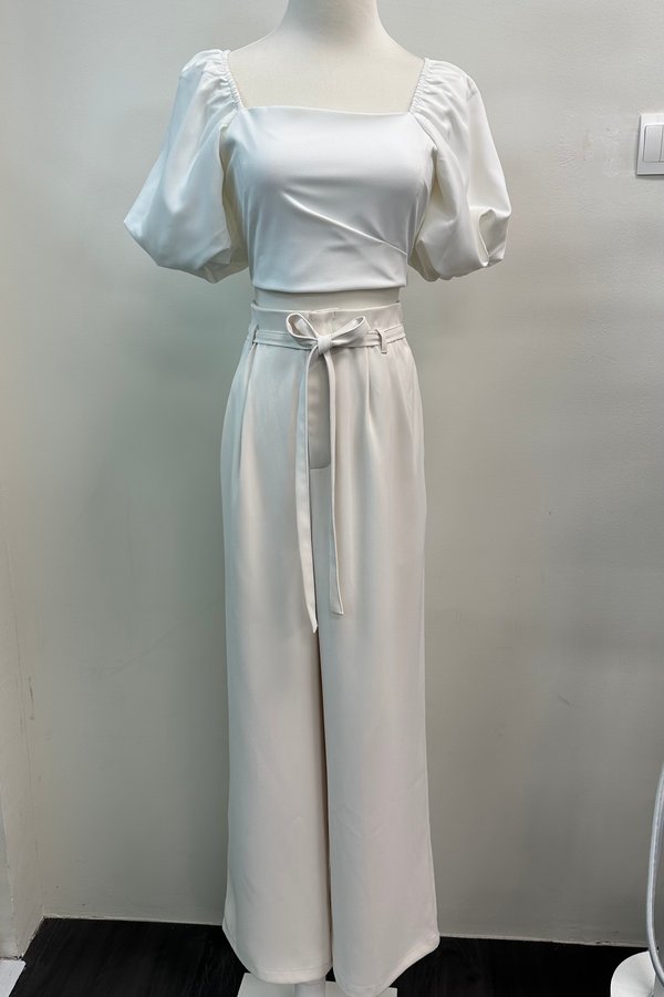 Charlotte Self Tie Straight Leg Pants in Pale Oat