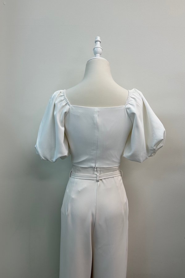 Averyl Bubble Sleeve Side Ruched Top in White