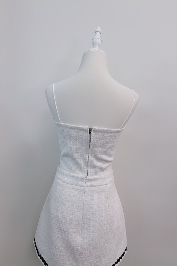 Milly Outline Trimming Tweed Top in White