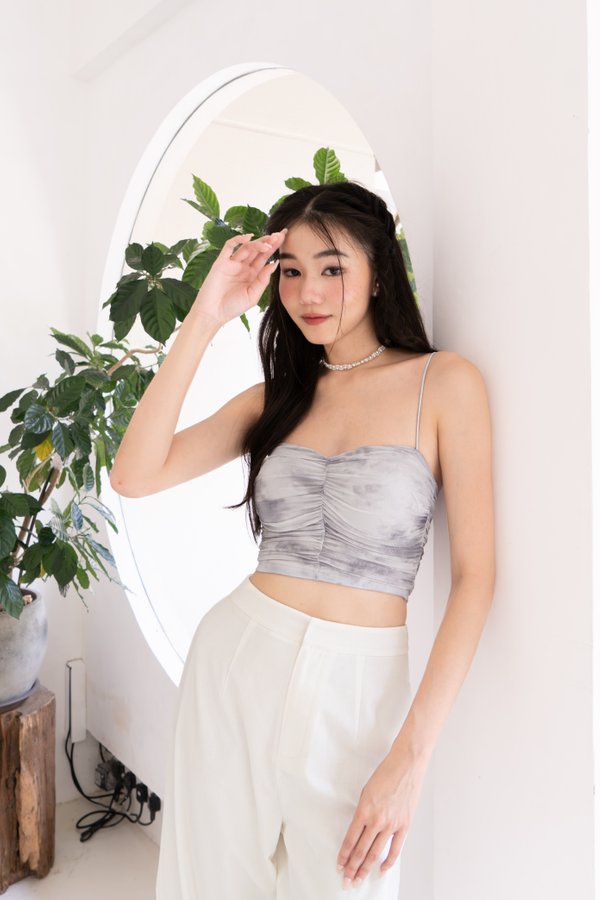 Zoelle V3 Padded Tie Dye Ruched Top in Sesame