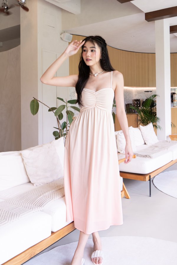 Twinkle Ruched Maxi Dress in Ombre Pink