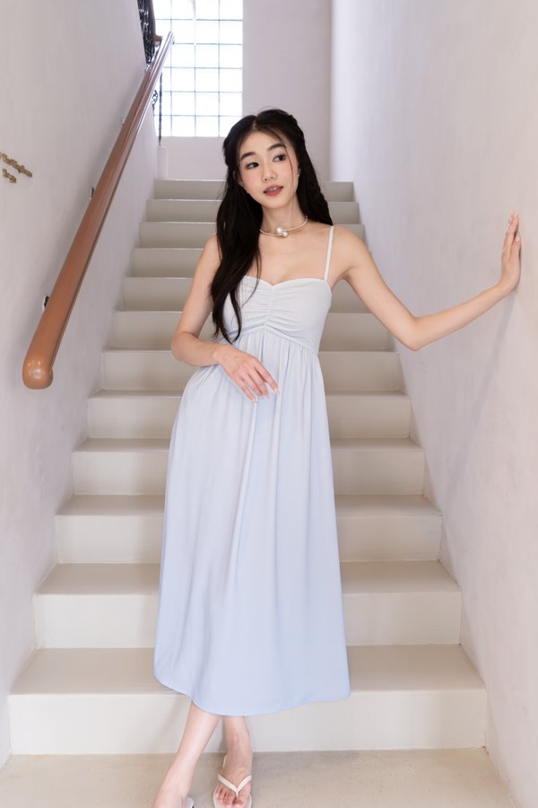 Twinkle Ruched Maxi Dress in Ombre Blue