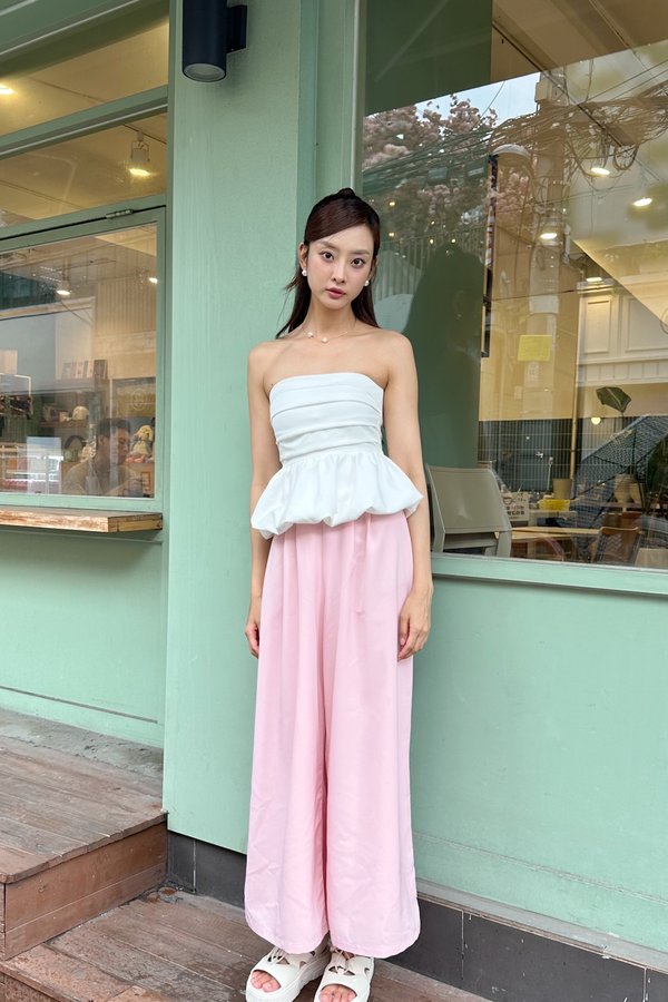 Kace Two Darts Straight Waist Band Pants in Bubble Gum Pink