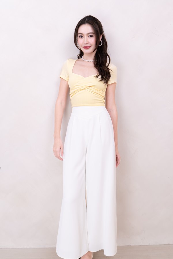 (BARE/BASIC) Mia Front Twist Sleeved Top in Pale Yellow