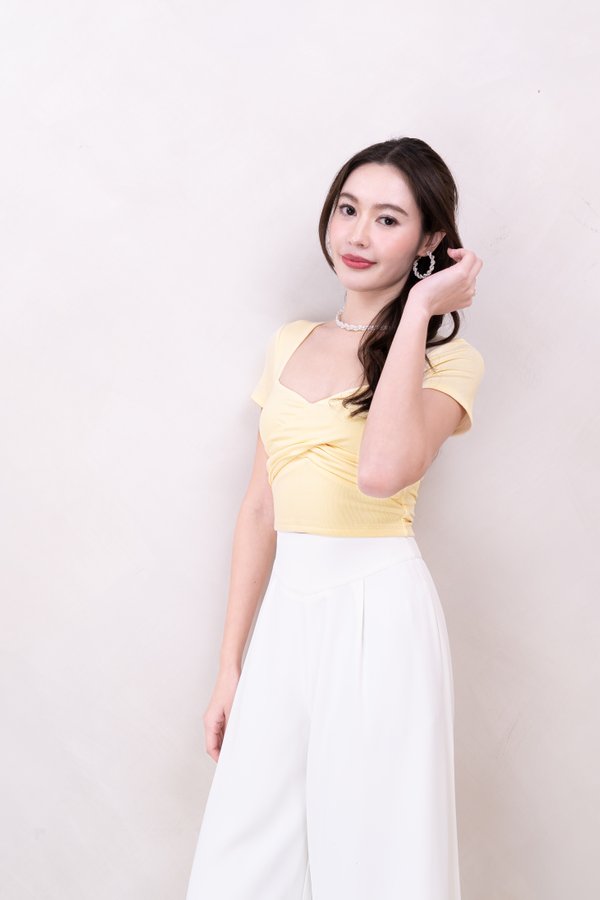 (BARE/BASIC) Mia Front Twist Sleeved Top in Pale Yellow