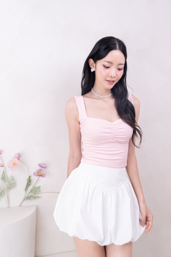*BACKORDER* (BARE/BASIC) Kaisley Sweetheart Neckline Ruched Top in Baby Pink 