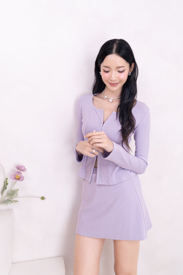 Canice Long Sleeve Ribbed Knit Top in Skittle Purple