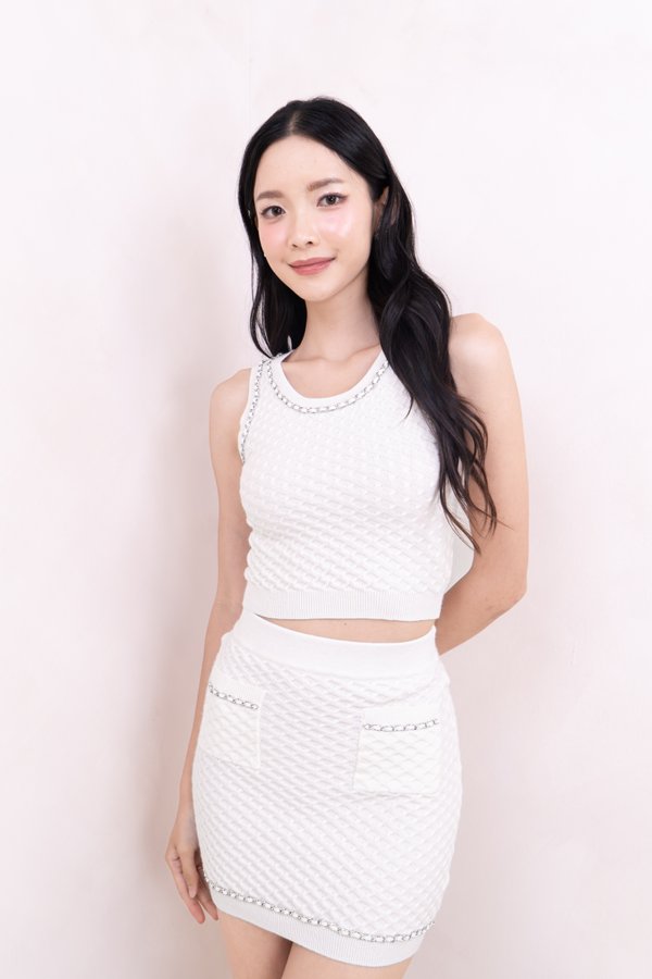 Mariella Knit Chain Tank Tee in White