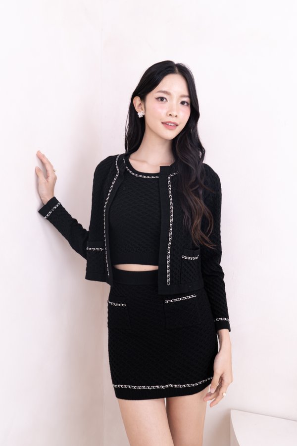 Mariella Knit Chain Cardigan in Black 