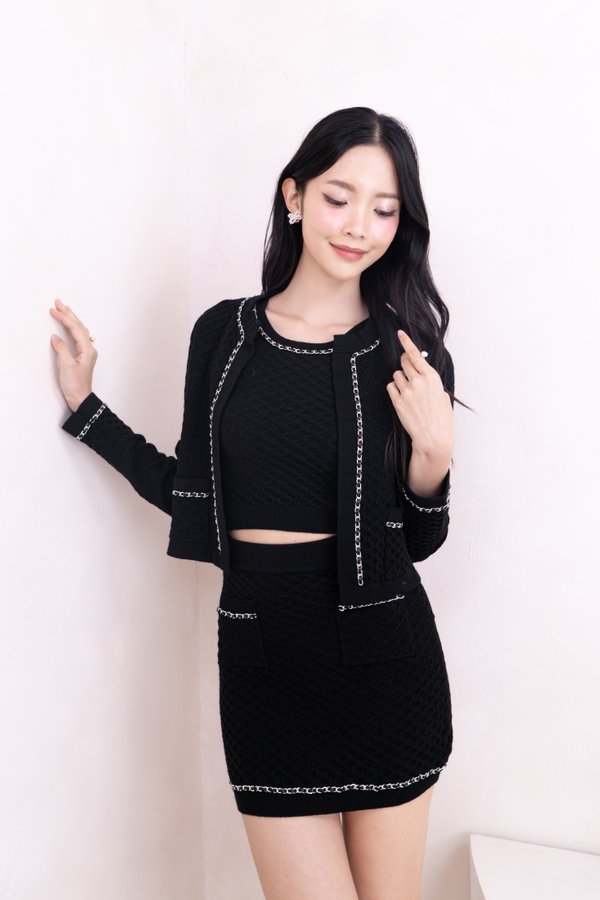 Mariella Knit Chain Cardigan in Black 