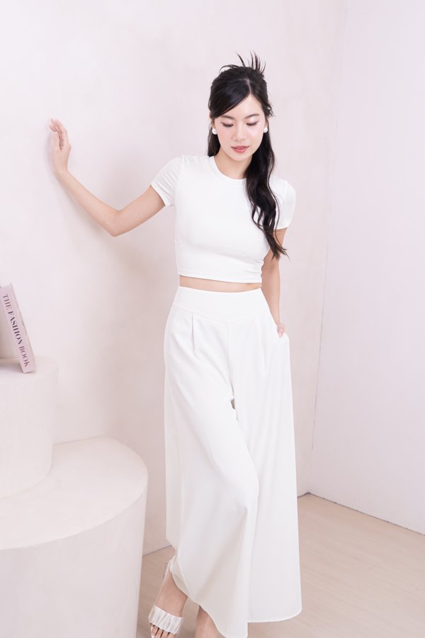 Alina High Waisted Petite Pants in White