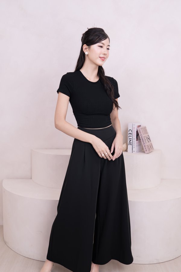 Alina High Waisted Petite Pants in Black