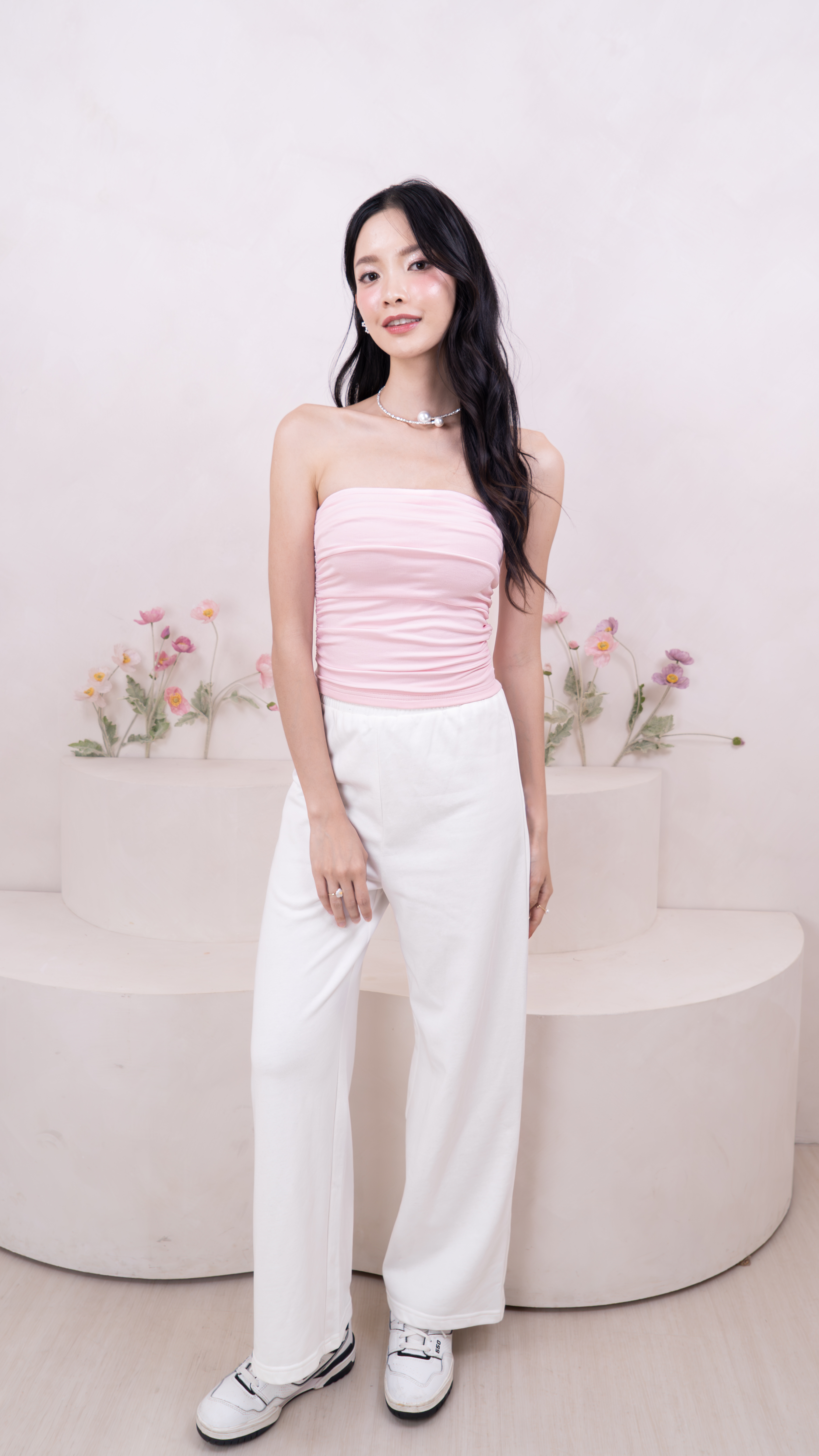 Kayla Rundle Pink (BARE/BASIC) Kayla Ruched Tube Top in Baby Pink | Mikayla