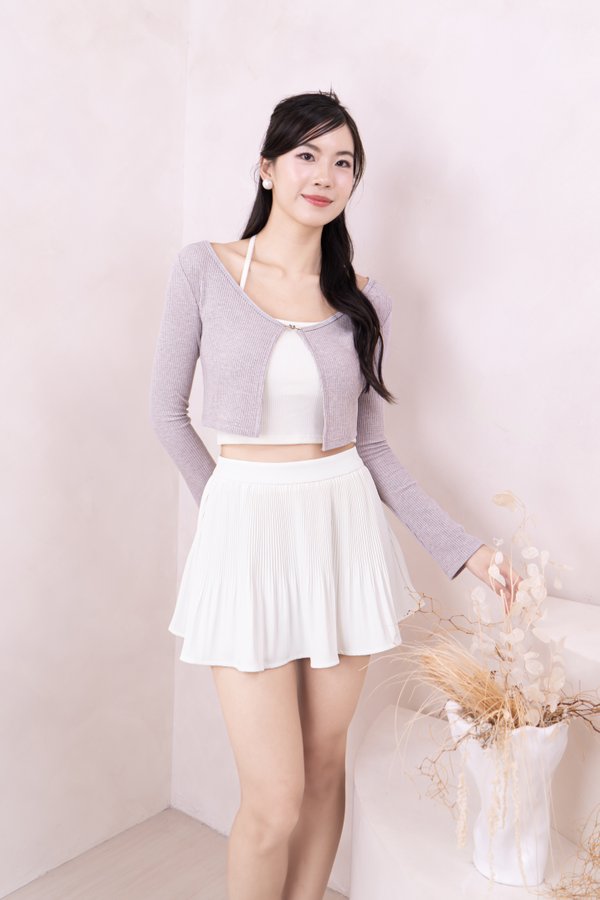 *BACKORDER* Kerinne Butterfly Cardigan with Halter Top in Dusty Lilac with White