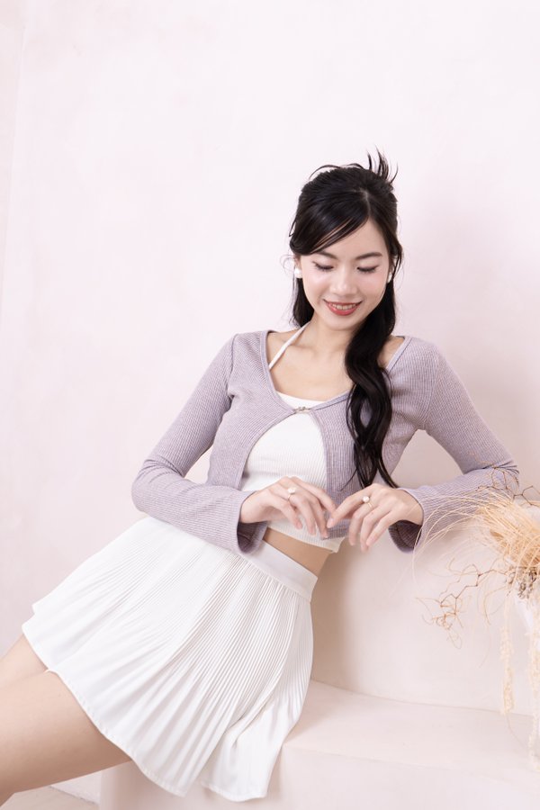 *BACKORDER* Kerinne Butterfly Cardigan with Halter Top in Dusty Lilac with White