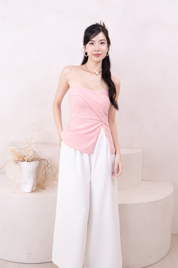 Imelda Padded Side Slit Peplum Top in Baby Pink