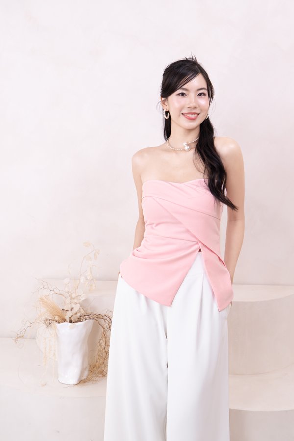 *BACKORDER* Imelda Padded Side Slit Peplum Top in Baby Pink