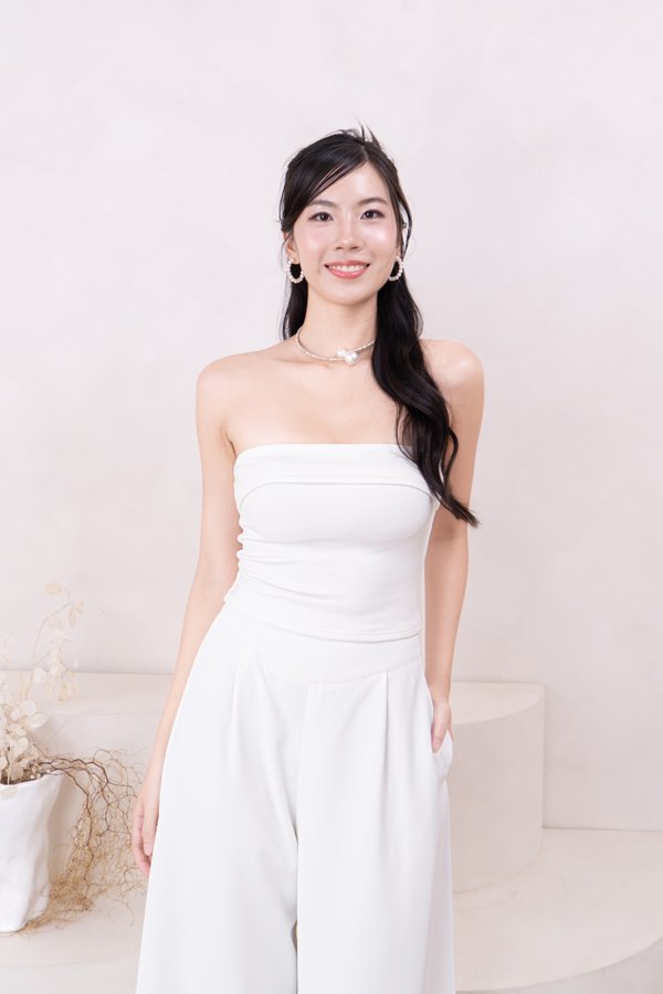 (BARE/BASIC) Aida Overlap Straight Neckline Tube Top in White