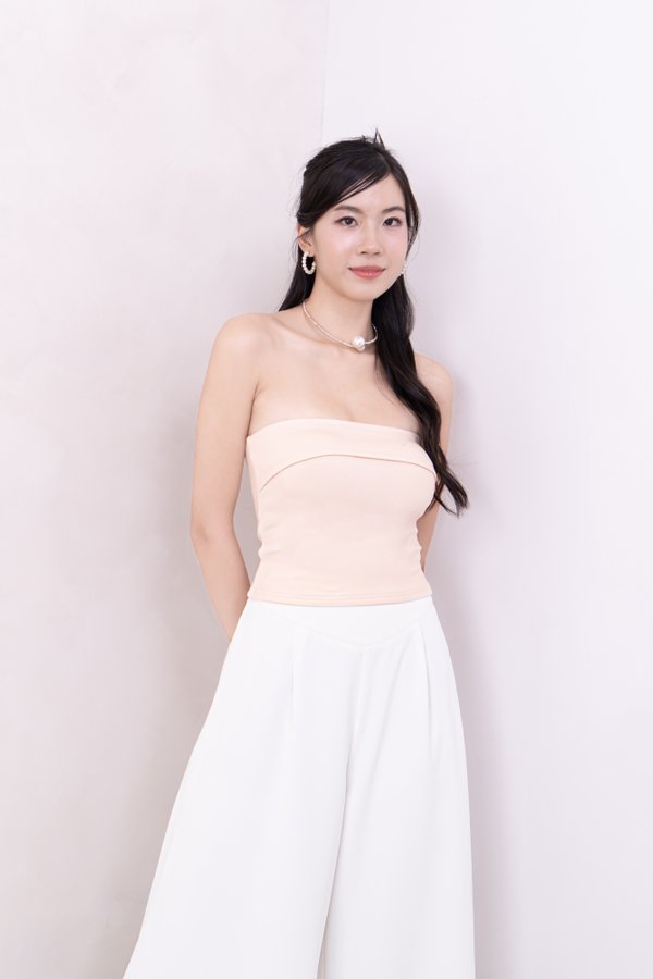 (BARE/BASIC) Aida Overlap Straight Neckline Tube Top in Ivory Beige