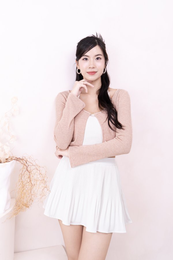 Kerinne Butterfly Cardigan with Halter Top in Nude Pink with White