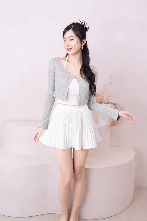 Kerinne Butterfly Cardigan with Halter Top in Light Grey with White