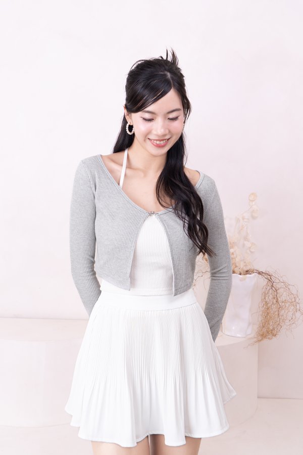 Kerinne Butterfly Cardigan with Halter Top in Light Grey with White