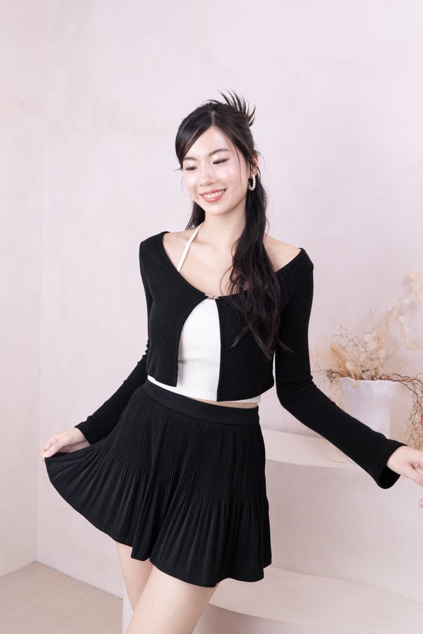 *BACKORDER* Kerinne Butterfly Cardigan with Halter Top in Black with White