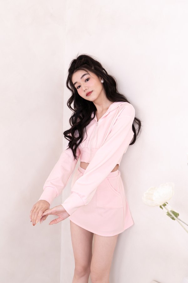 *BACKORDER* Rosella Long Sleeve Cropped Hoodie in Baby Pink