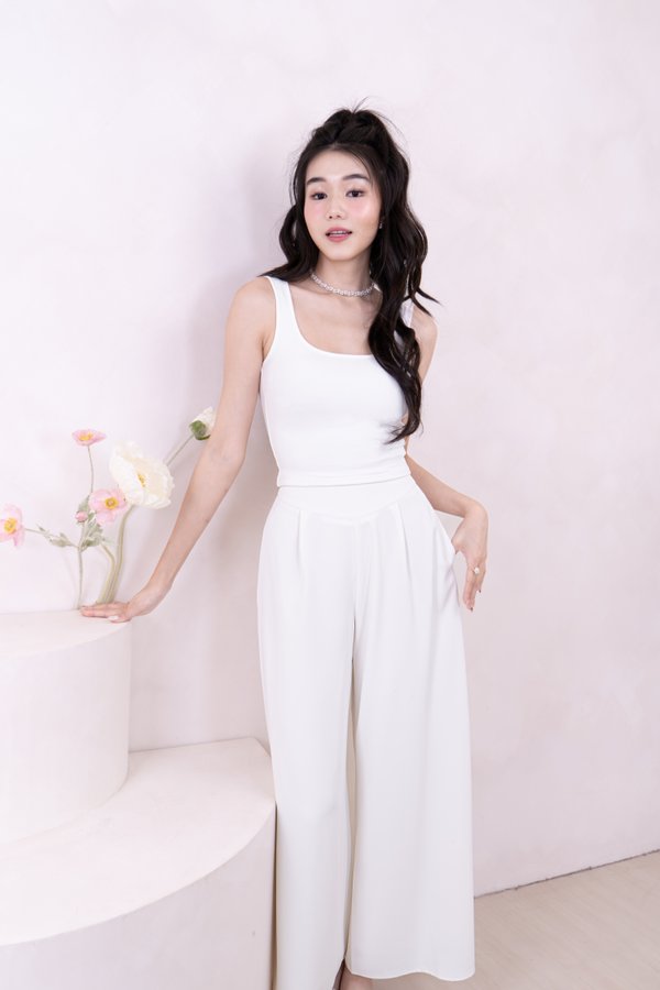 (BARE/BASIC) Caprise Back Ribbon Bow Sleeveless Top in White