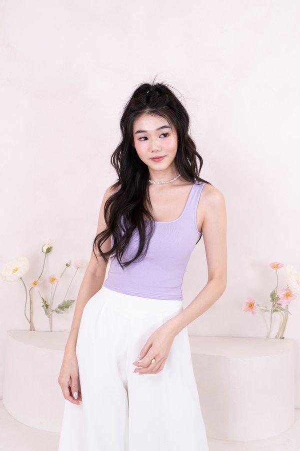 (BARE/BASIC) Caprise Back Ribbon Bow Sleeveless Top in Lilac