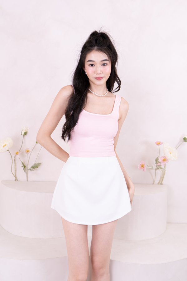 (BARE/BASIC) Caprise Back Ribbon Bow Sleeveless Top in Baby Pink