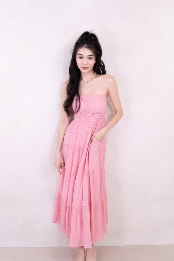 Gisella Sweetheart Neckline Ruched Maxi Dress in Bubble Gum Pink