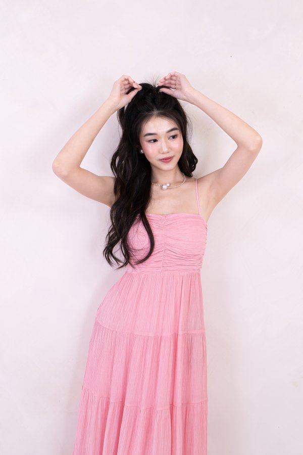 Gisella Sweetheart Neckline Ruched Maxi Dress in Bubble Gum Pink