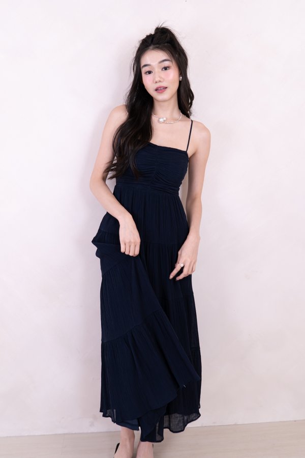 Gisella Sweetheart Neckline Ruched Maxi Dress in Midnight