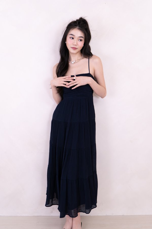 Gisella Sweetheart Neckline Ruched Maxi Dress in Midnight