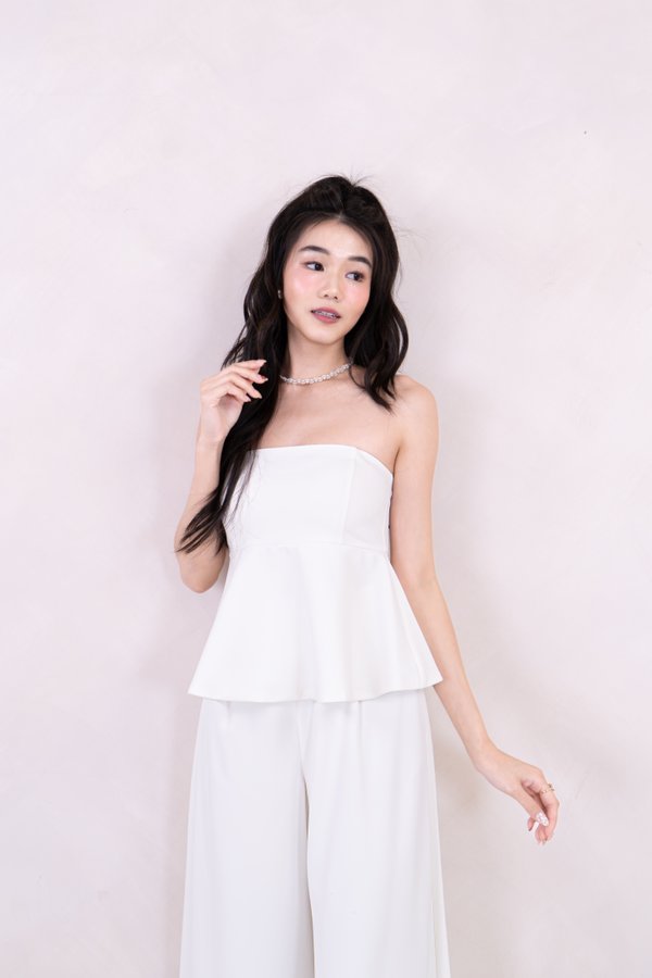 Ginette Babydoll Peplum Top in White