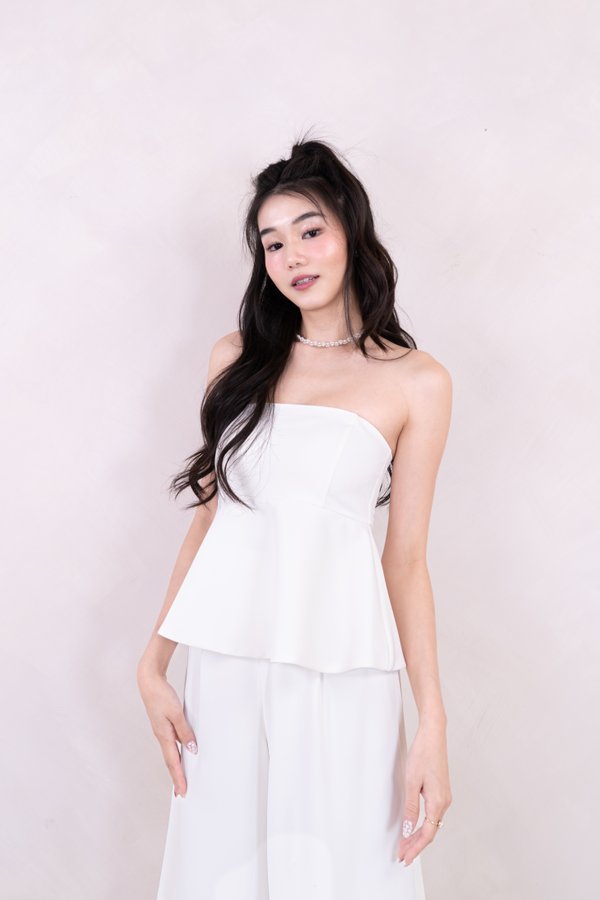 Ginette Babydoll Peplum Top in White