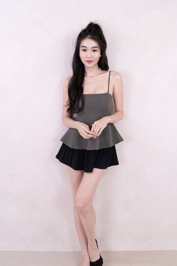 Ginette Babydoll Peplum Top in Grey