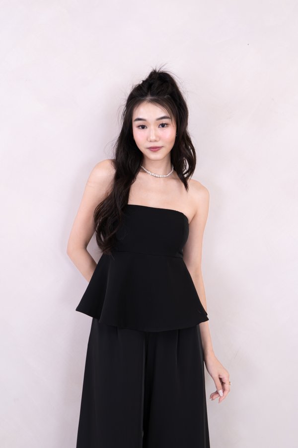 Ginette Babydoll Peplum Top in Black