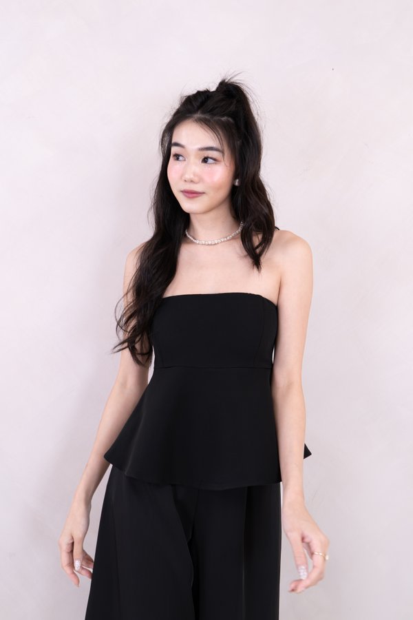 Ginette Babydoll Peplum Top in Black