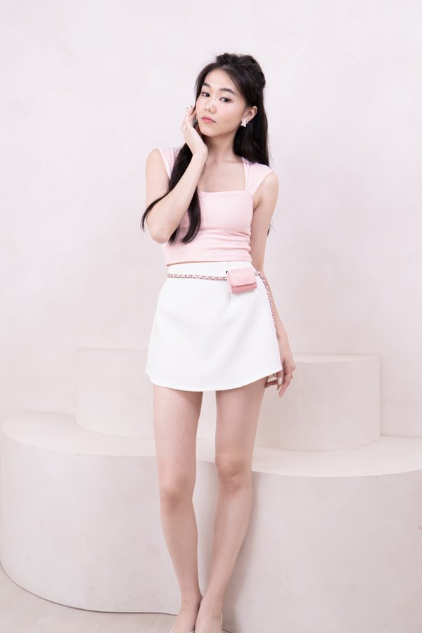 Faith V3 Curve Hem Skorts in White with Pink Bag