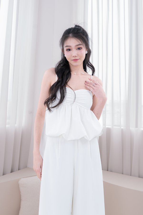 Genovera Sweetheart Neckline Bubble Hem Top in White