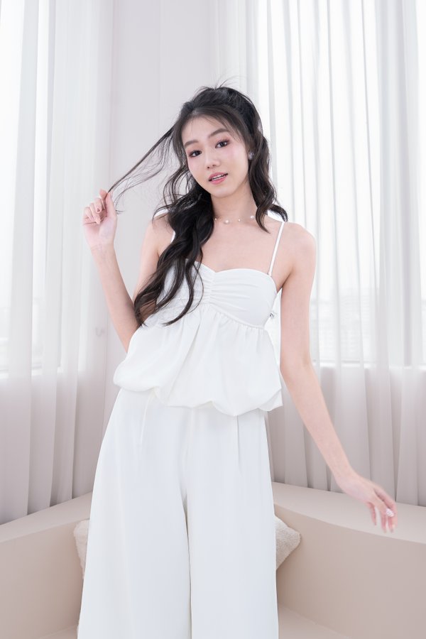 Genovera Sweetheart Neckline Bubble Hem Top in White